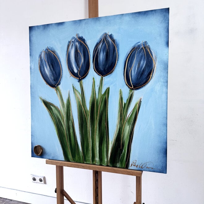 Painting  - 80x80 cm - Rick Triest -  Contemporary tulip composition #9