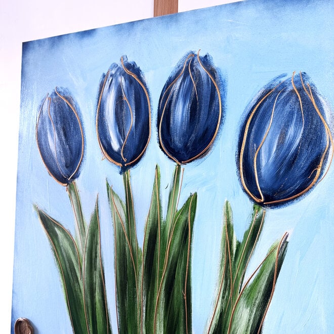 Painting  - 80x80 cm - Rick Triest -  Contemporary tulip composition #9