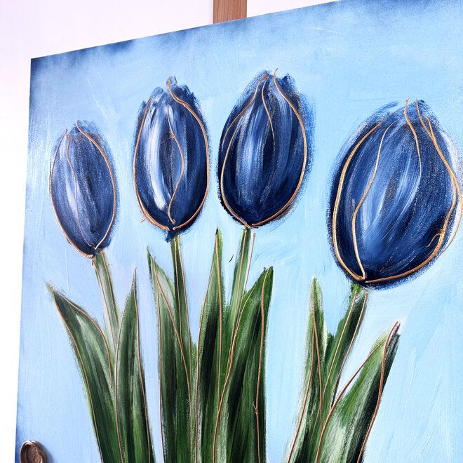 Schilderij - 80x80 cm - Rick Triest - Contemporary tulip composition #9
