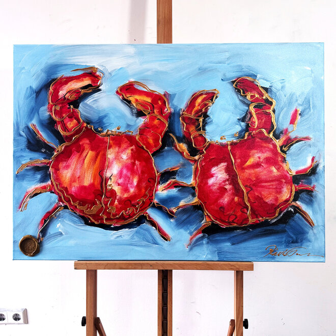 Painting- 70x100x4,5 cm - Rick Triest - Red crabs -#1