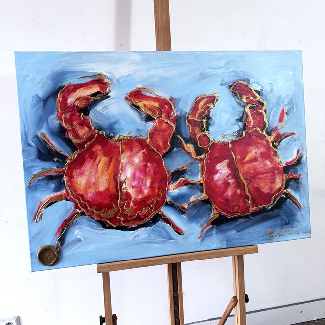 Painting- 70x100x4,5 cm - Rick Triest - Red crabs -#1