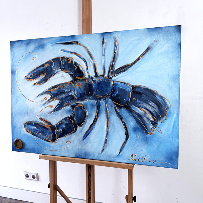 Painting- 70x100x4,5 cm - Rick Triest - Lobster Time - Blue & Gold #2