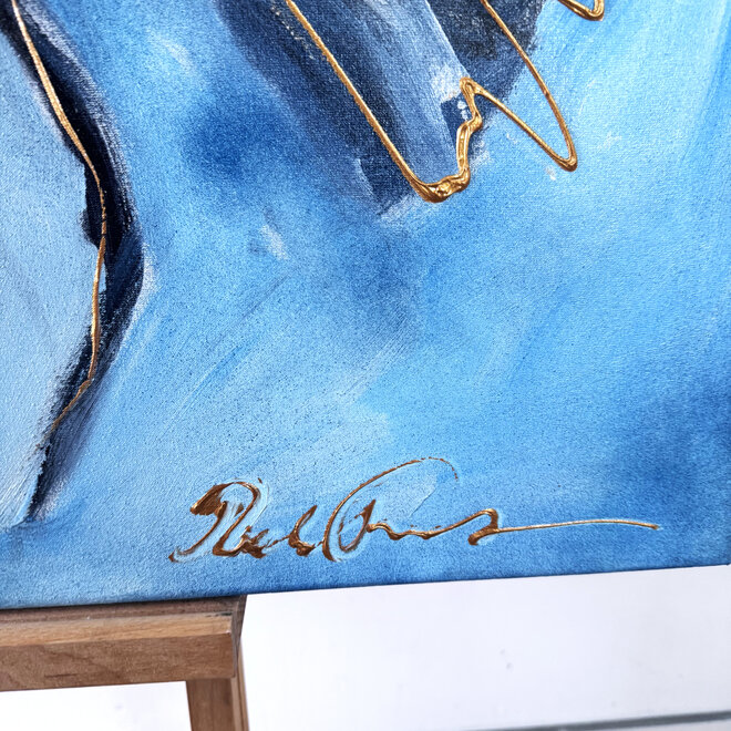 Painting- 70x100x4,5 cm - Rick Triest - Lobster Time - Blue & Gold #2