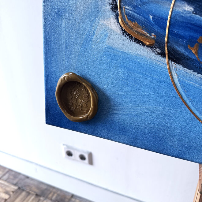 Painting- 70x100x4,5 cm - Rick Triest - Lobster Time - Blue & Gold #2