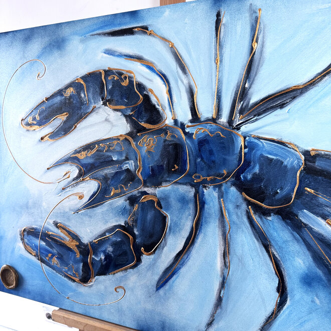 Schilderij- 70x100x4,5 cm - Rick Triest - Lobster Time - Blue & Gold #2