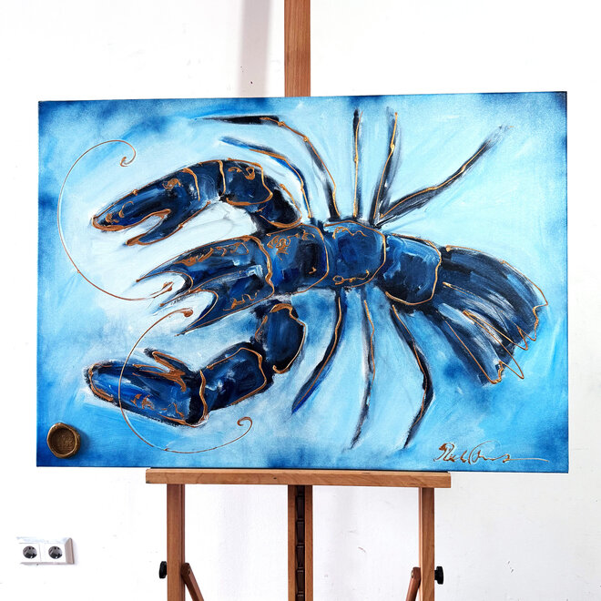 Schilderij- 70x100x4,5 cm - Rick Triest - Lobster Time - Blue & Gold #2