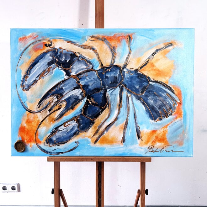 Schilderij- 70x100x4,5 cm - Lobster Time - Blue & Gold #1