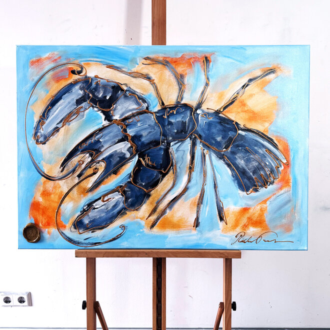 Schilderij- 70x100x4,5 cm - Rick Triest - Lobster Time - Blue & Gold #1