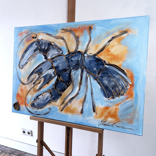 Schilderij- 70x100x4,5 cm - Rick Triest - Lobster Time - Blue & Gold #1