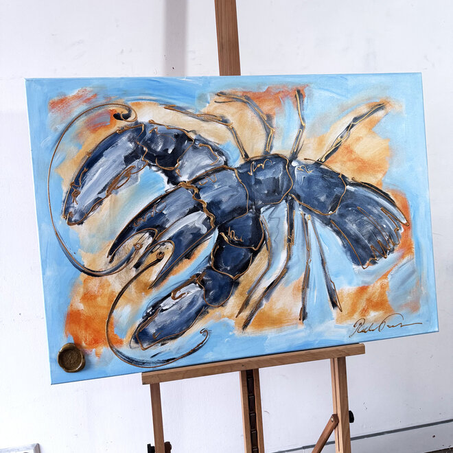 Painting- 70x100x4,5 cm - Rick Triest - Lobster Time - Blue & Gold #1