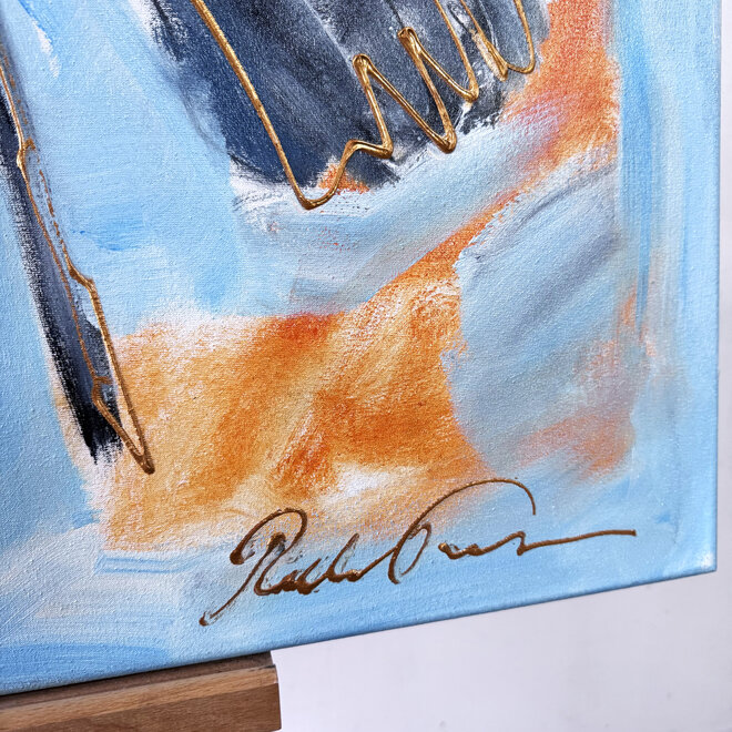 Painting- 70x100x4,5 cm - Rick Triest - Lobster Time - Blue & Gold #1