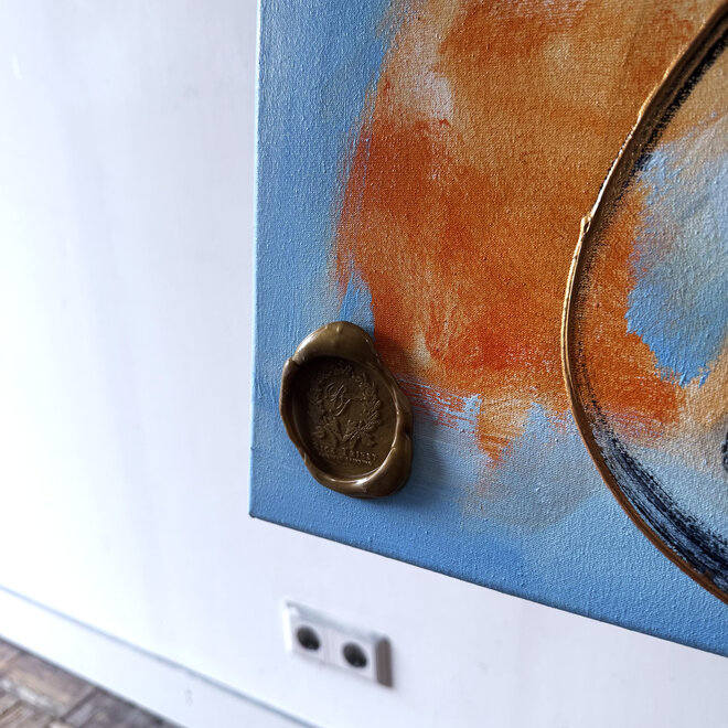 Schilderij- 70x100x4,5 cm - Rick Triest - Lobster Time - Blue & Gold #1