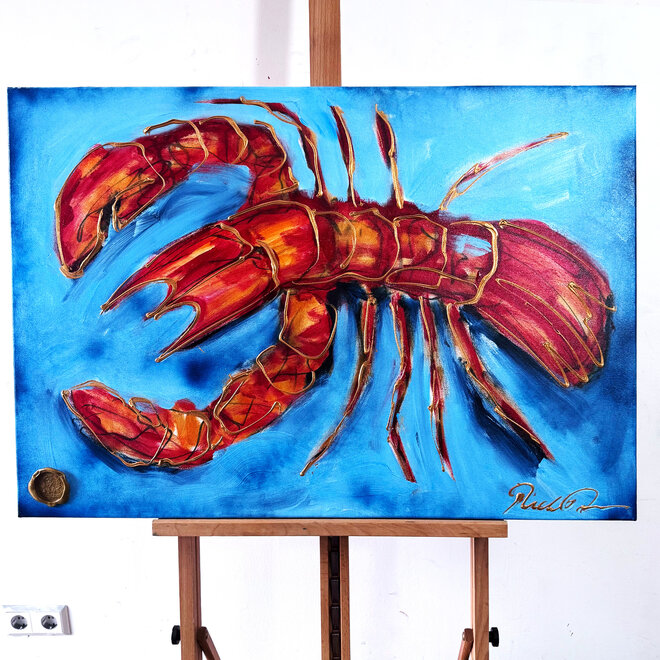 Painting- 70x100x4,5 cm - Rick Triest - Lobster Time - Red & Gold #2