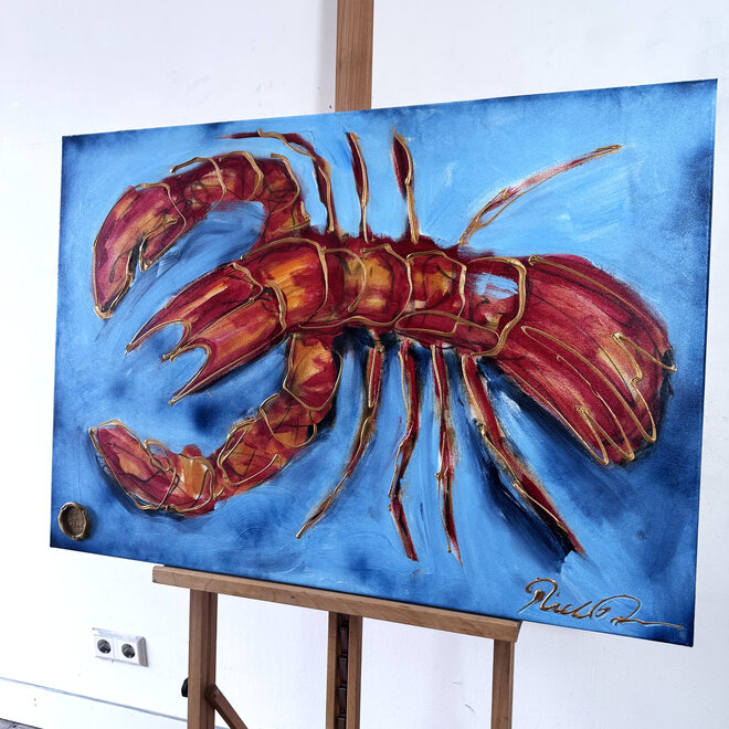 Schilderij- 70x100x4,5 cm - Rick Triest - Lobster Time - Red & Gold #2
