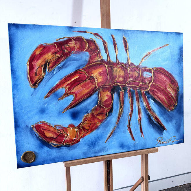 Painting- 70x100x4,5 cm - Rick Triest - Lobster Time - Red & Gold #2