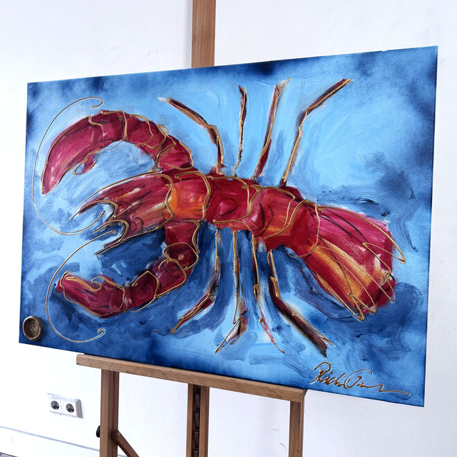 Painting- 70x100x4,5 cm - Rick Triest - Lobster Time - Red & Gold #1