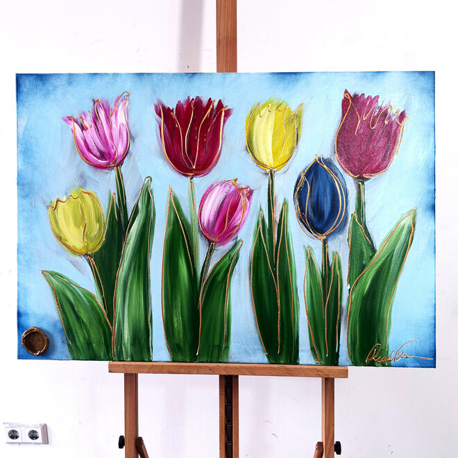 Painting  - 70x100 cm - Rick Triest  - Contemporary tulip composition #8