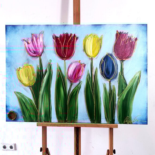 Schilderij -70x100 cm - Tulpenmanie  - Contemporary tulip composition #8