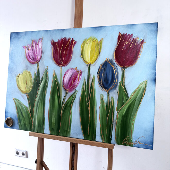 Painting  - 70x100 cm - Rick Triest  - Contemporary tulip composition #8