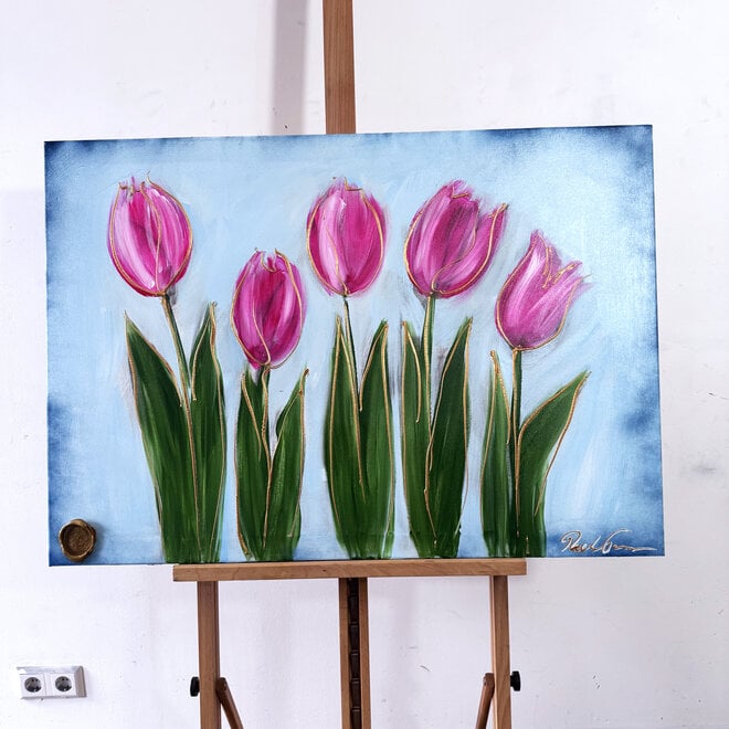 Painting  - 70x100 cm - Rick Triest  - Contemporary tulip composition #7