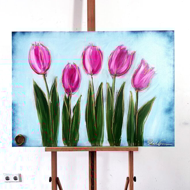 Painting  - 70x100 cm - Rick Triest  - Contemporary tulip composition #7