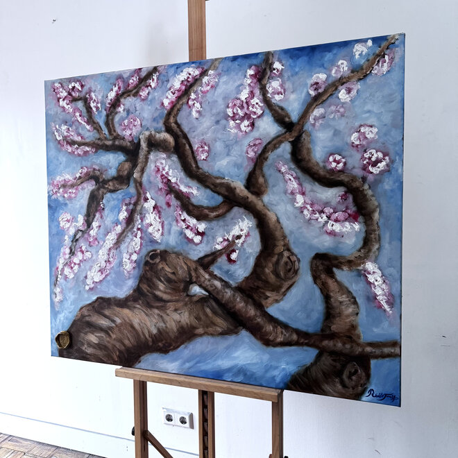Schilderij- 100x120 cm -Rick Triest - Almond Blossom - Prussian Blue & Gold #2