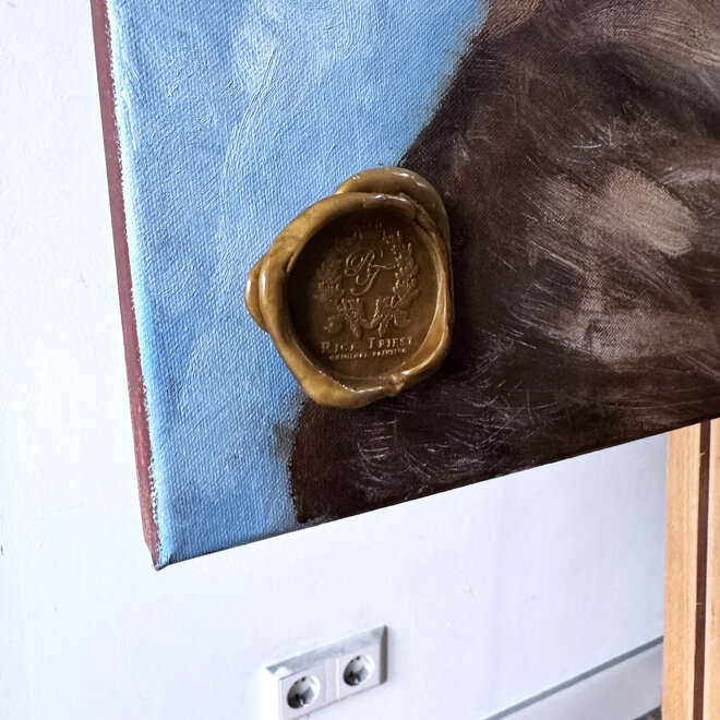 Olieverf  schilderij- 100x120 cm -Rick Triest - Amandelbloesem - Prussian Blue & Gold