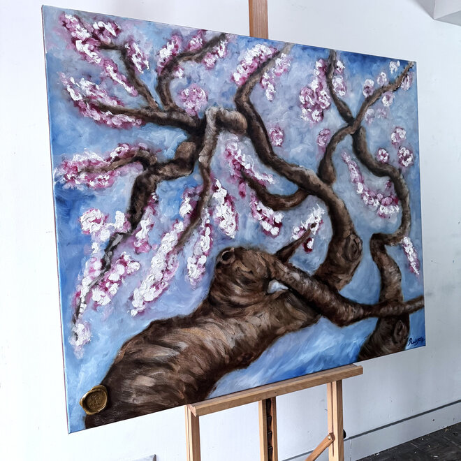 Schilderij- 100x120 cm -Rick Triest - Almond Blossom - Prussian Blue & Gold #2