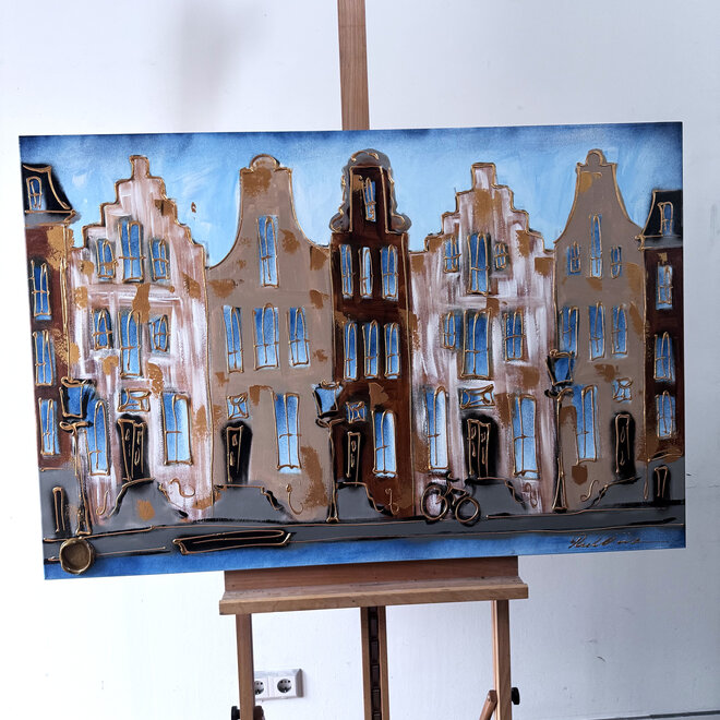 Painting- 80x120x4,5 cm - Rick Triest - Amsterdam Herengracht - Blue & Gold #126