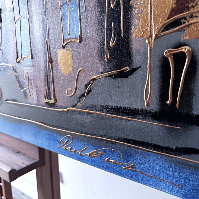 Painting- 80x120x4,5 cm - Rick Triest - Amsterdam Herengracht - Blue & Gold #126