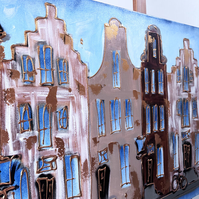 Painting- 80x120x4,5 cm - Rick Triest - Amsterdam Herengracht - Blue & Gold #126