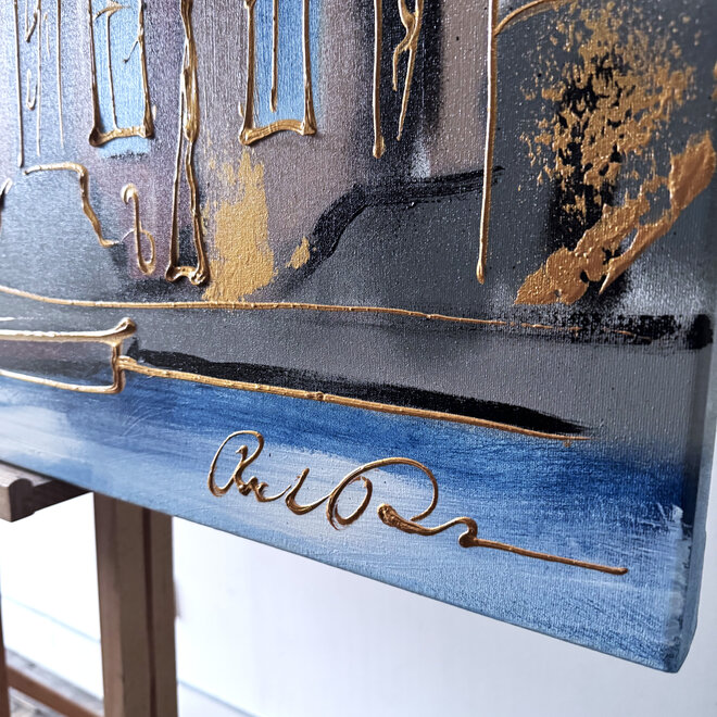 Painting- 80x120x4,5 cm - Rick Triest - Amsterdam Herengracht - Blue & Gold #125