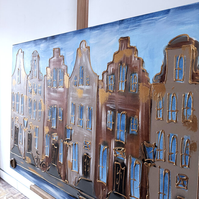 Painting- 80x120x4,5 cm - Rick Triest - Amsterdam Herengracht - Blue & Gold #125