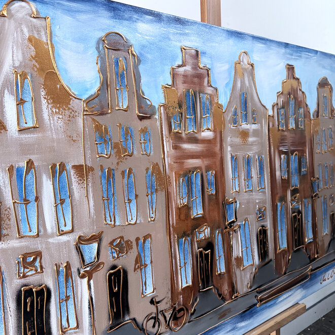 Painting- 80x120x4,5 cm - Rick Triest - Amsterdam Herengracht - Blue & Gold #125