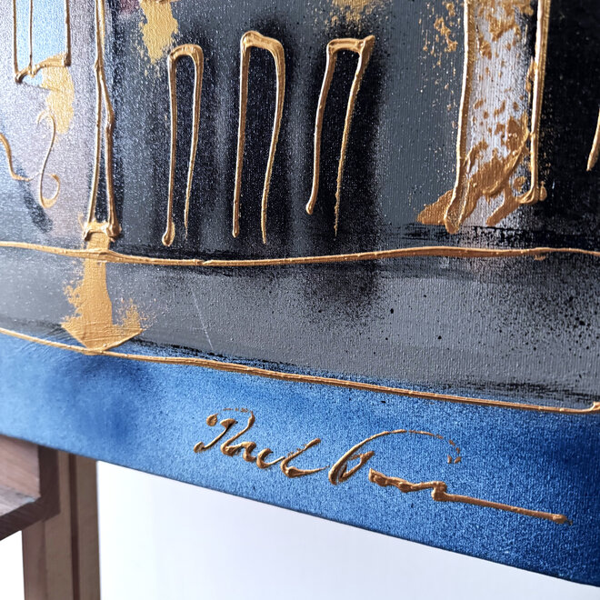 Painting- 80x120x4,5 cm - Rick Triest - Amsterdam Herengracht - Blue & Gold #124