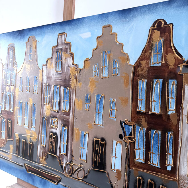 Painting- 80x120x4,5 cm - Rick Triest - Amsterdam Herengracht - Blue & Gold #124