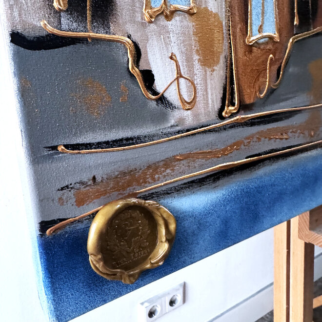 Painting- 80x120x4,5 cm - Rick Triest - Amsterdam Herengracht - Blue & Gold #124