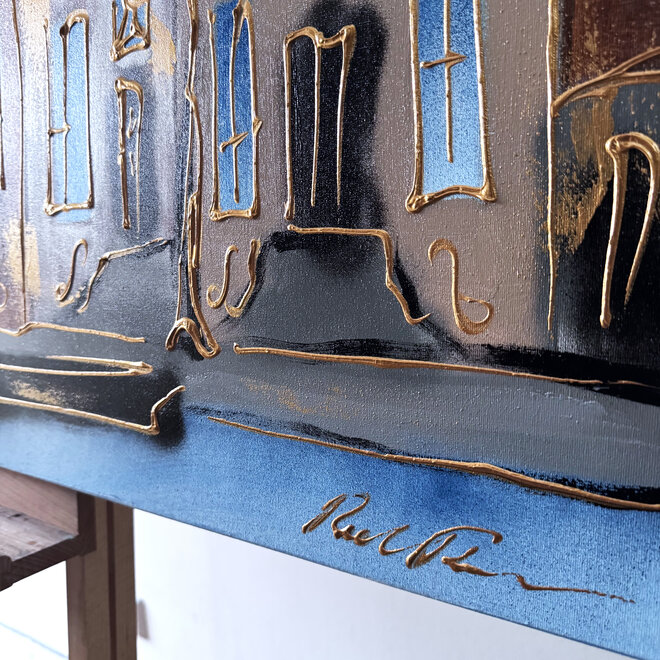 Painting- 80x120x4,5 cm - Rick Triest - Amsterdam Herengracht - Blue & Gold #127