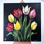 Schilderij- 120x120cm - Rick Triest - Tulpenmanie - kleurrijke tulpen - Black & Gold #6