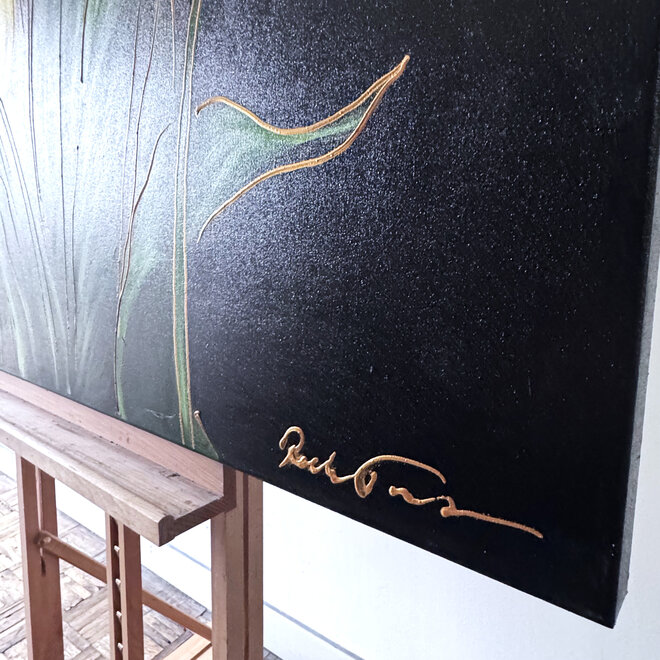 Schilderij- 120x120cm - Rick Triest - Tulpenmanie - kleurrijke tulpen - Black & Gold #6