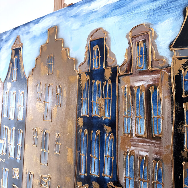Painting- 120x120 cm - Rick Triest - Amsterdam Herengracht -blue and gold #1