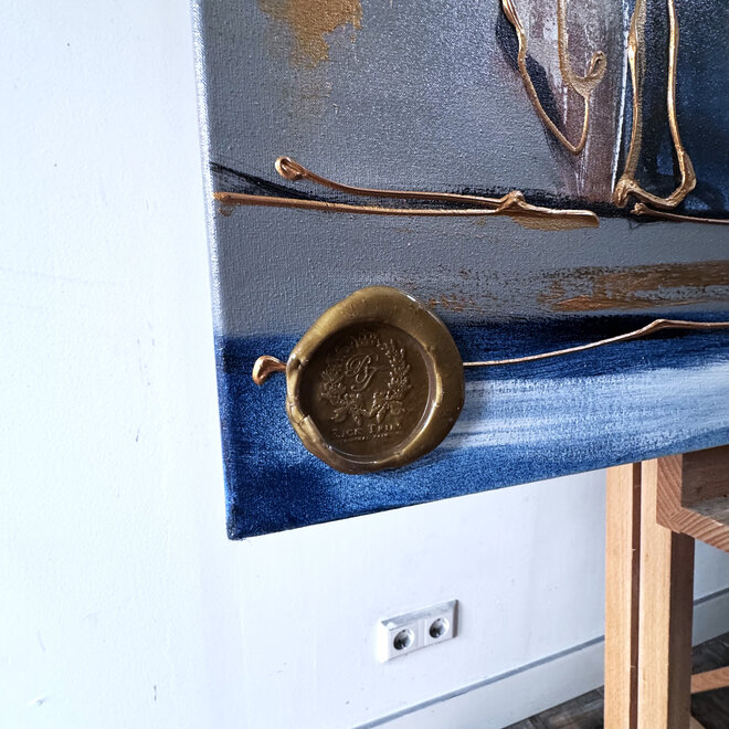 Schilderij- 120x120 cm - Rick Triest - Amsterdam Herengracht -blue and gold #1