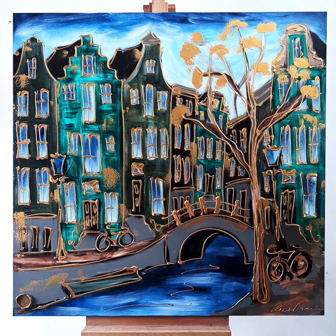 Painting- 120x120 cm - Amsterdam Herengracht  -lake green #1