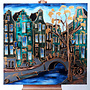 Schilderij- 120x120 cm - Rick Triest - Amsterdam Herengracht -lake green #1