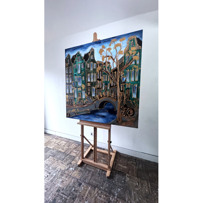 Painting-  120x120 cm - Rick Triest - Amsterdam Herengracht  -lake green #1