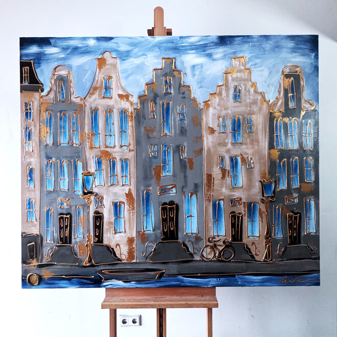 Painting- 120x150cm - Rick Triest - Amsterdam Herengracht - Blue and Gold #1