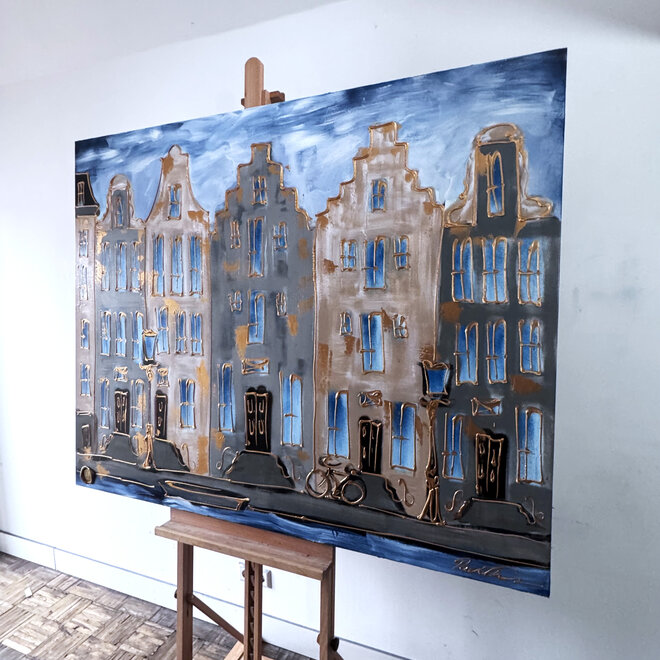 Painting- 120x150cm - Rick Triest - Amsterdam Herengracht - Blue and Gold #1