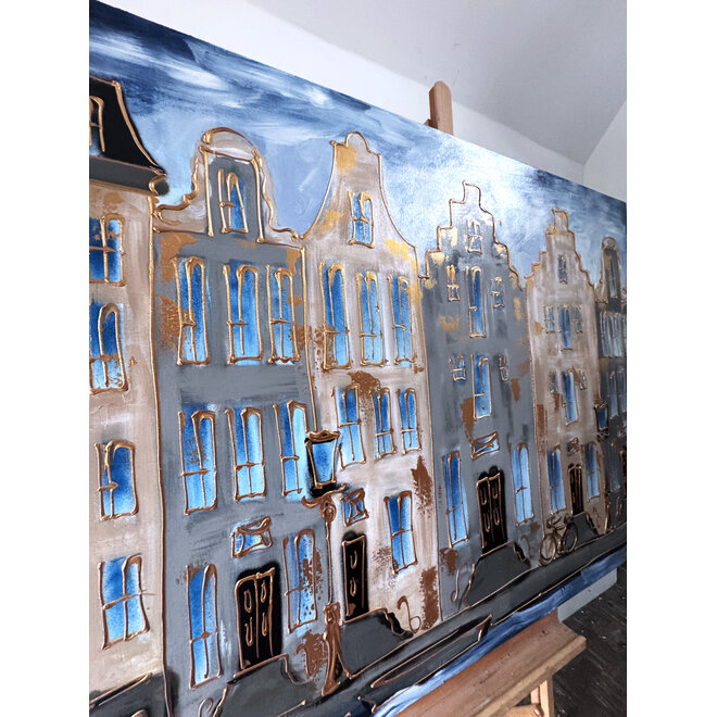 Painting- 120x150cm - Rick Triest - Amsterdam Herengracht - Blue and Gold #1