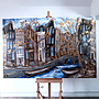 Schilderij- Rick Triest - 120X200cm - Amsterdam Herengracht -Blue & Gold #288