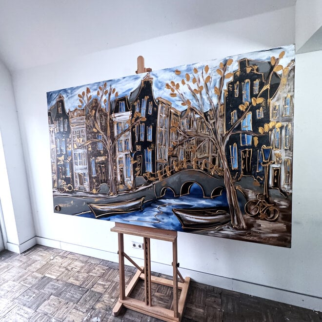Painting- Rick Triest - 120X200cm - Amsterdam Herengracht -Blue & Gold #288